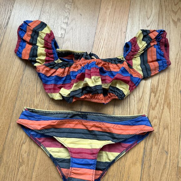Lisa Marie Fernandez Leandra Two-Piece Bikini Multicolored Stripes Bubble Sleeve - Picture 7 of 9